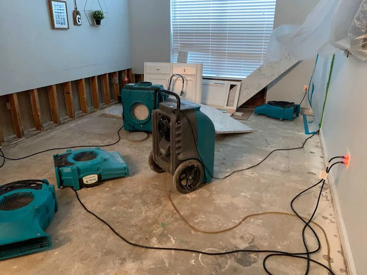 Dehumidifier in flood-cut room for Water Damage Restoration in McMinnville